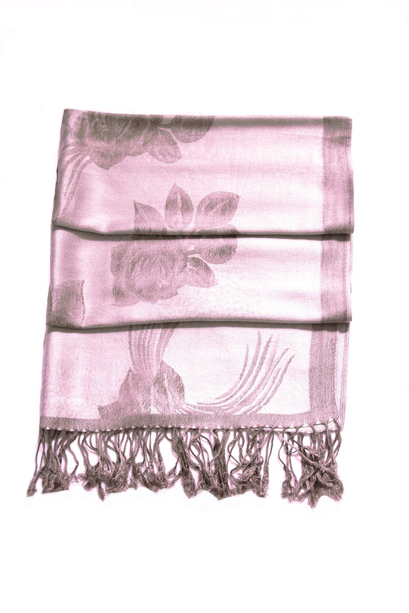 Sakkas Two Tone Floral Rose Reversible Pashmina Scarf Shawl Wrap Stole for Women - Baby Pink/Gray - Image 3